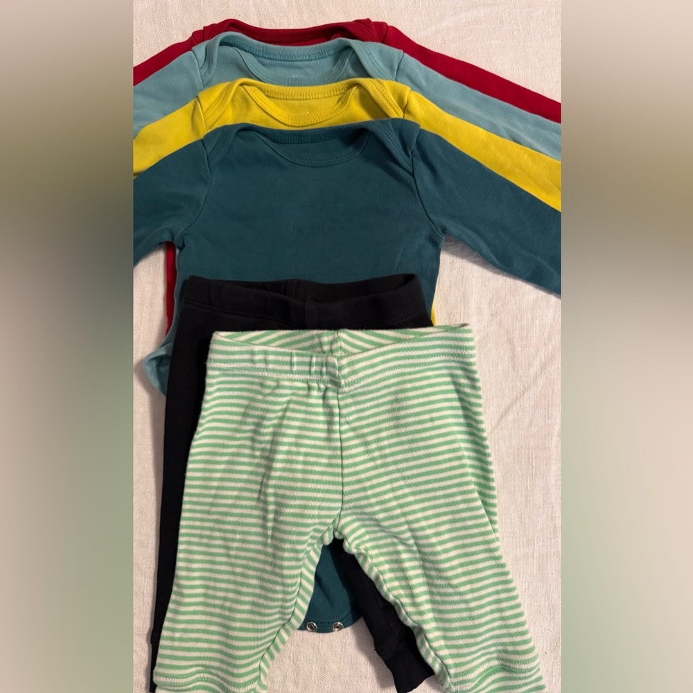 Primary Red, Yellow, & Green Infant Bodysuits + Pants 0-3 months-organic cotton